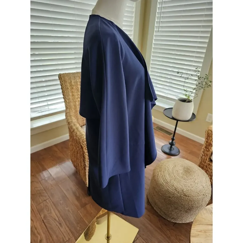 H By Halston Waterfall Caridigan Jacket Women's Size 0 Navy Blue Bell Sleeves - Picture 4 of 9